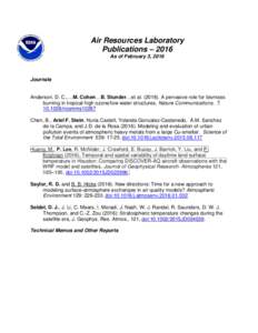 Air Resources Laboratory Publications – 2016 As of February 3, 2016 Journals