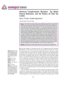 American Exceptionalism Revisited: Tax Relief, Poverty Reduction, and the Politics of Child Tax Credits Joshua T. McCabe,a Elizabeth Popp Bermanb a) Wellesley College; b) University at Albany