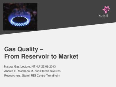 Gas Quality – From Reservoir to Market Natural Gas Lecture, NTNU, Andrea C. Machado M. and Stathis Skouras Researchers, Statoil RDI Centre Trondheim