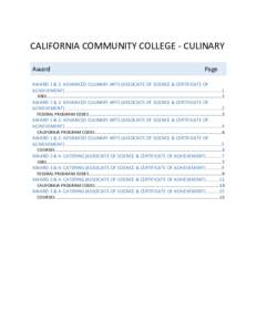 CALIFORNIA COMMUNITY COLLEGE - CULINARY Award Page  AWARD 1 & 2: ADVANCED CULINARY ARTS (ASSOCIATE OF SCIENCE & CERTIFICATE OF