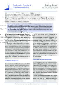 Policy Brief  No. 169 February 6, 2015 Empowering Tamil Women: Recovery in Post-conflict Sri Lanka