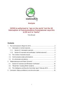 Statewatch analysis: GCHQ and the Interception of Communications Commissioner