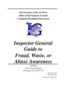 The Secretary of the Air Force Office of the Inspector General Complaints Resolution Directorate Inspector General Guide to