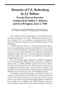 Memories of C.E. Ruthenberg by J.J. Ballam: Excerpt from an Interview