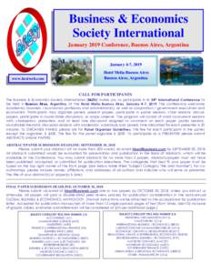 Business & Economics Society International January 2019 Conference, Buenos Aires, Argentina January 4-7, 2019 Hotel Melia Buenos Aires