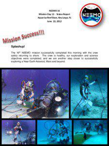 NEEMO 16 Mission Day 12 - Status Report Aquarius Reef Base, Key Largo, FL