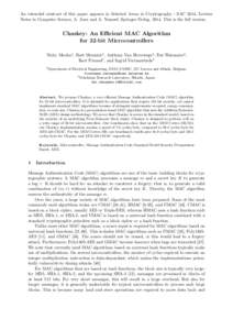 An extended abstract of this paper appears in Selected Areas in Cryptography - SAC 2014, Lecture Notes in Computer Science, A. Joux and A. Youssef, Springer-Verlag, 2014. This is the full version. Chaskey: An Efficient M