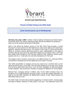 Breakthrough Digital Marketing  Ybrant’s Oridian Passes the IASH Audit Joins the Exclusive List of Ad Networks