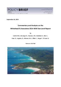 September 24, 2014  Commentary and Analysis on the Whitehead & Associates 2014 NSW Sea-Level Report by Carter R.M., de Lange W., Hansen, J.M., Humlum O., Idso C.,