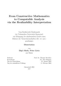 From Constructive Mathematics to Computable Analysis via the Realizability Interpretation