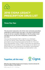2016 CIGNA LEGACY PRESCRIPTION DRUG LIST Three-Tier Plan This document represents a list of the most commonly prescribed medications covered under your plan, in an easy-to-read format.