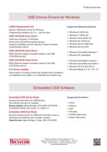 Product Overview  USB Device Drivers for Windows USBIO Development Kit  Supported Operating Systems