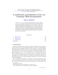 New York Journal of Mathematics New York J. Math–51. A multivariate generalization of the von Neumann–Wold decomposition Ameer Athavale