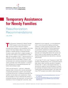 Temporary Assistance for Needy Families Reauthorization Recommendations July 2016