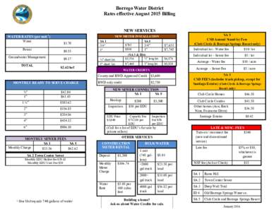 Borrego Water District Rates effective August 2015 Billing NEW SERVICES 1  WATER RATES (per unit )