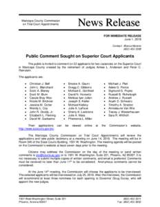 News Release  Maricopa County Commission on Trial Court Appointments  FOR IMMEDIATE RELEASE