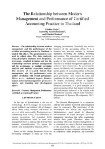 The Relationship between Modern Management and Performance of Certified Accounting Practice in Thailand Chalida Linjee1, Kamoldej Aramrattanachai2, and Ekachai Manirat3