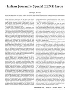 Indian Journal’s Special LENR Issue Christy L. Frazier Access full papers from the Current Science special issue: http://www.currentscience.ac.in/php/toc.php?vol=108&issue=04 he February 25, 2015 (Vol. 108, #4) issue o