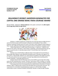 FOR IMMEDIATE RELEASE Orange Bowl Committee November 15, 2017 Hope Carpinello 