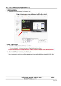 How to install MOVERIO ADB USB Driver < In case of Windows > 1 Obtain Android SDK 1-1 Download Android Studio from the following site:  http://developer.android.com/sdk/index.html