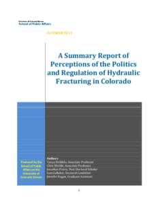 OCTOBERA Summary Report of Perceptions of the Politics and Regulation of Hydraulic Fracturing in Colorado