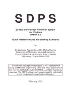 SDPS Surface Deformation Prediction System for Windows version 5.2 Quick Reference Guide and Working Examples by