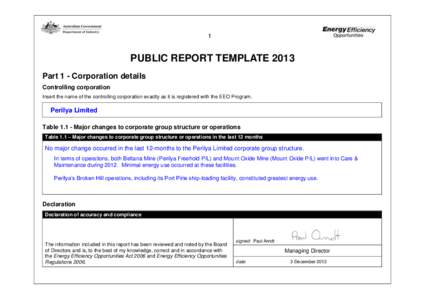 1  PUBLIC REPORT TEMPLATE 2013 Part 1 - Corporation details Controlling corporation Insert the name of the controlling corporation exactly as it is registered with the EEO Program.