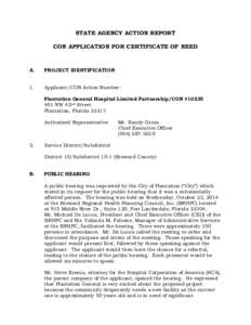 STATE AGENCY ACTION REPORT CON APPLICATION FOR CERTIFICATE OF NEED A.  PROJECT IDENTIFICATION