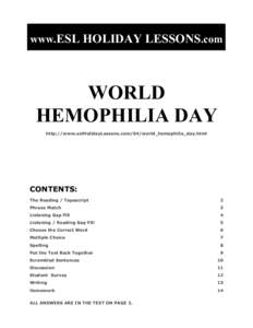 www.ESL HOLIDAY LESSONS.com  WORLD HEMOPHILIA DAY http://www.eslHolidayLessons.com/04/world_hemophilia_day.html