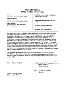 State of California Office of Administrative Law In re: State Water Resources Control Board  NOTICE OF APPROVAL OF EMERGENCY