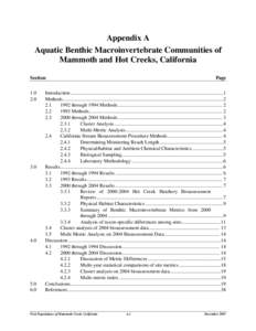 Appendix A Aquatic Benthic Macroinvertebrate Communities of Mammoth and Hot Creeks, California Section