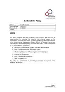 Sustainability Policy Author Approval Date Review Date Version