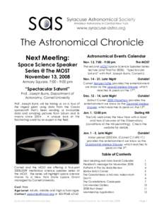 Next Meeting:  Space Science Speaker Series @ The MOST November 13, 2008
