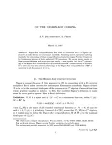 ON THE HIGSON-ROE CORONA A.N. Dranishnikov, S. Ferry March 15, 1997 Abstract. Higson-Roe compactications rst arose in connection with