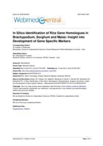 Article ID: WMC003245  ISSNIn Silico Identification of Rice Gene Homologues in Brachypodium, Sorghum and Maize: Insight into