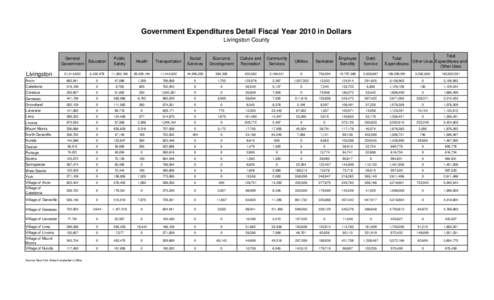 Government Expenditures Detail Fiscal Year 2010 in Dollars Livingston County Livingston  General