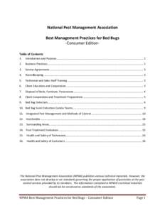   National	
  Pest	
  Management	
  Association	
   	
   Best	
  Management	
  Practices	
  for	
  Bed	
  Bugs	
   -­‐Consumer	
  Edition-­‐	
   Table	
  of	
  Contents	
  