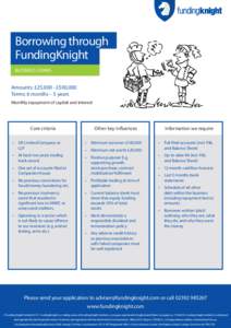Borrowing through FundingKnight BUSINESS LOANS Amounts: £25,000 - £500,000 Terms: 6 months – 5 years