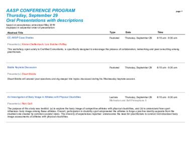 AASP CONFERENCE PROGRAM Thursday, September 29 Oral Presentations with descriptions page 1