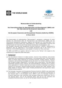 EIOPA[removed]Memorandum of Understanding between the International Bank for Reconstruction and Development (IBRD) and the International Development Association