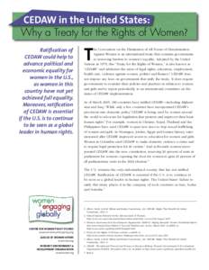 CEDAW in the United States: Why a Treaty for the Rights of Women? Ratiﬁcation of CEDAW could help to advance political and economic equality for