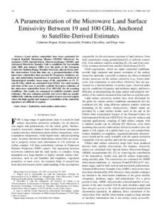 344  IEEE TRANSACTIONS ON GEOSCIENCE AND REMOTE SENSING, VOL. 46, NO. 2, FEBRUARY 2008 A Parameterization of the Microwave Land Surface Emissivity Between 19 and 100 GHz, Anchored