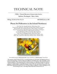 Washington Biology Technical Note 24 (Revise): Plants for Pollinators in the Inland Northwest