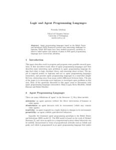 Logic and Agent Programming Languages Natasha Alechina School of Computer Science University of Nottingham [removed]