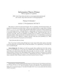 Information Theory Primer With an Appendix on Logarithms PDF version: http://alum.mit.edu/www/toms/papers/primer/primer.pdf