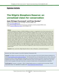 Mongabay.com Open Access Journal - Tropical Conservation Science Vol.6 (4):, 2013  Opinion Article The Nilgiris Biosphere Reserve: an unrealized vision for conservation