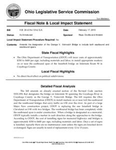 Ohio Legislative Service Commission Tom Middleton Fiscal Note & Local Impact Statement Bill: