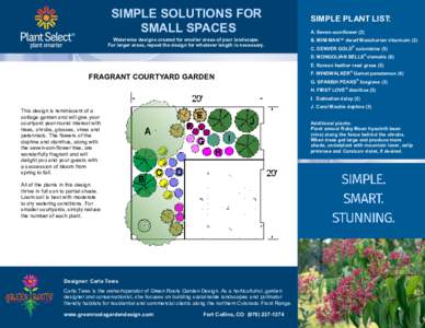 SIMPLE SOLUTIONS FOR SMALL SPACES Waterwise designs created for smaller areas of your landscape. For larger areas, repeat the design for whatever length is necessary.  SIMPLE PLANT LIST: