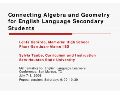 Connecting Algebra and Geometry for English Language Secondary Students