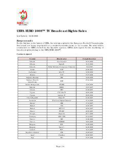 UEFA EURO 2008™ TV Broadcast Rights Sales Last Update: [removed]
